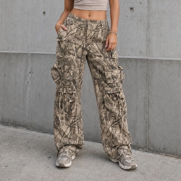 VIP Jeans Pants - VIP Jeans Camo Cargo Pants Womens 15/16 Y2K Streetwear Wide Leg Forest Camo tt